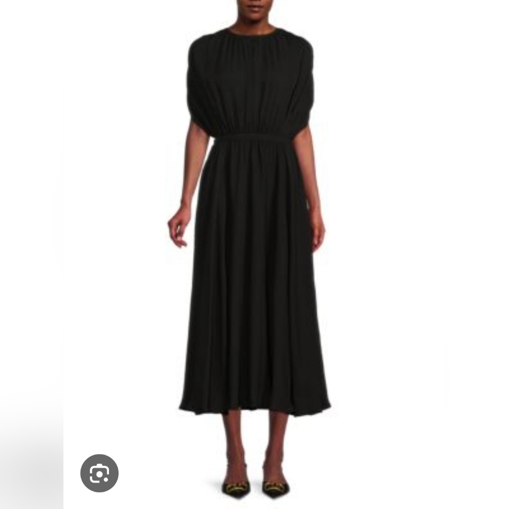Valentino Black Silk Petal Sleeve Midi Dress Sz 2| IT 38